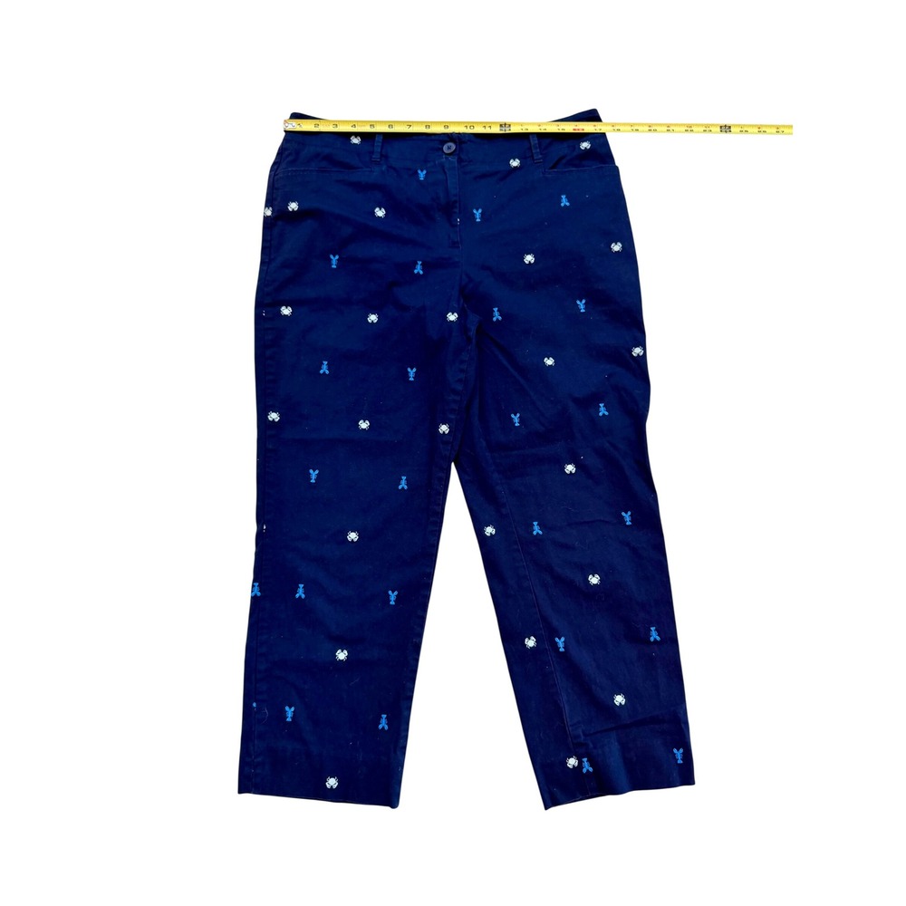 Talbots Navy Blue Embroidered Lobster Crab Nautical Chino Pants Womens 14 Crop - Picture 4 of 5